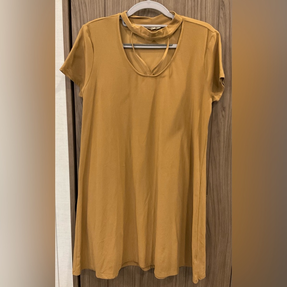 Pink Rose Womens Tan Short Sleeve Stretchy Dress Size L
